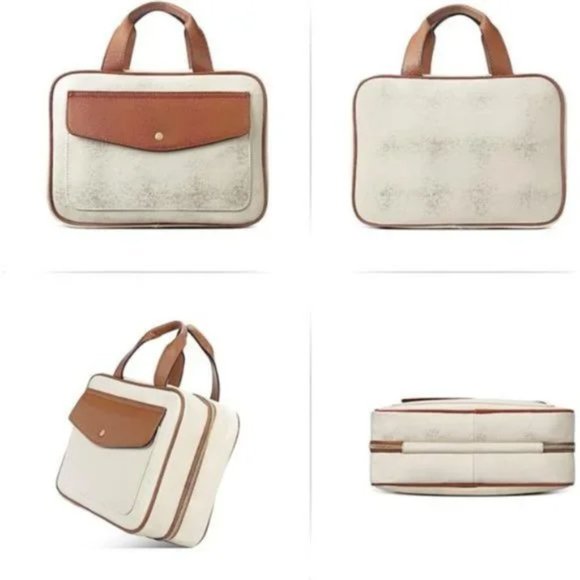 Toiletry Bag and Makeup Pouch For Full Sized Beige Leather Travel Case - Picture 6 of 7